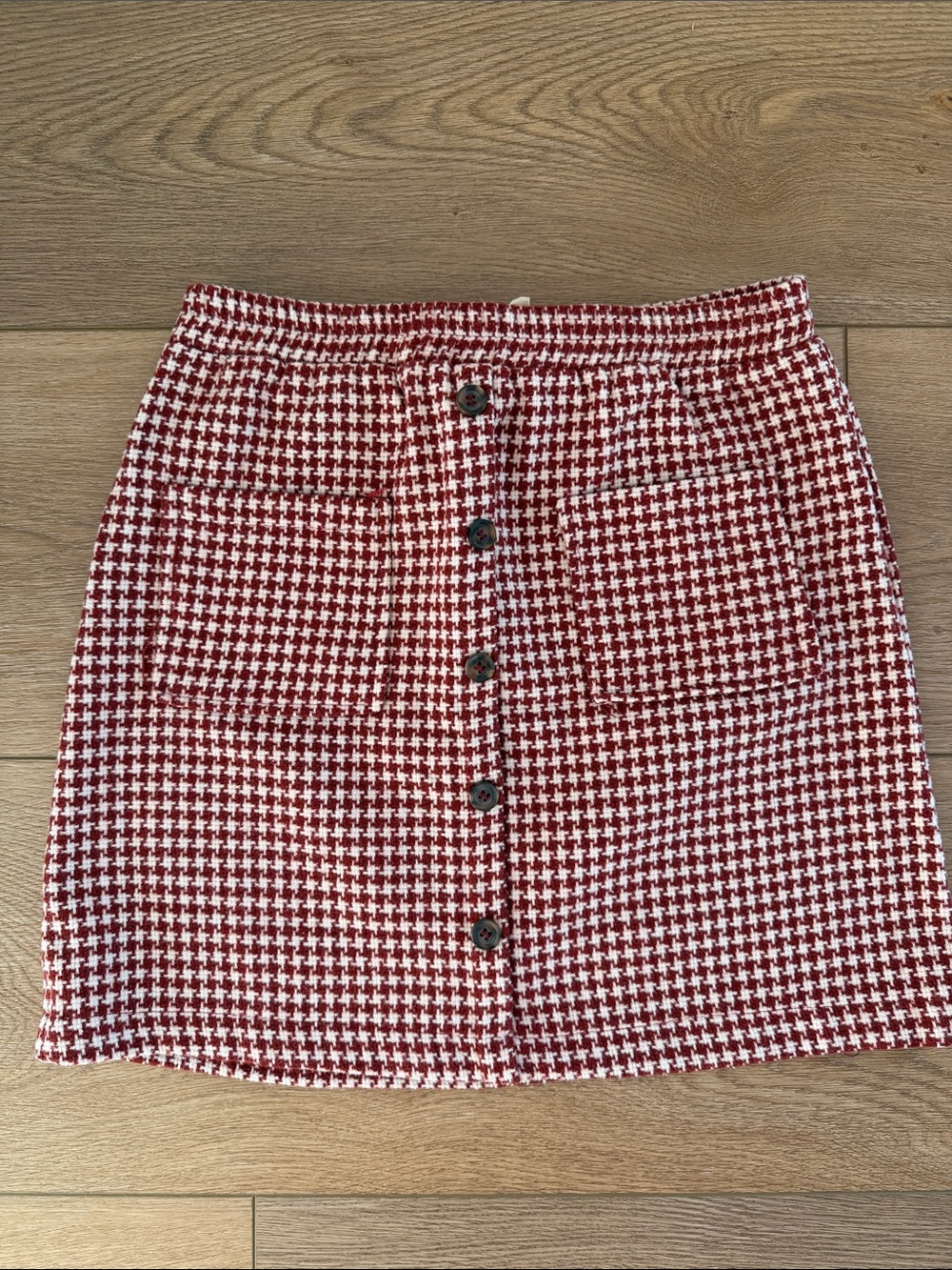 Hayden Girls Red and White Houndstooth Button-Front Mini Skirt